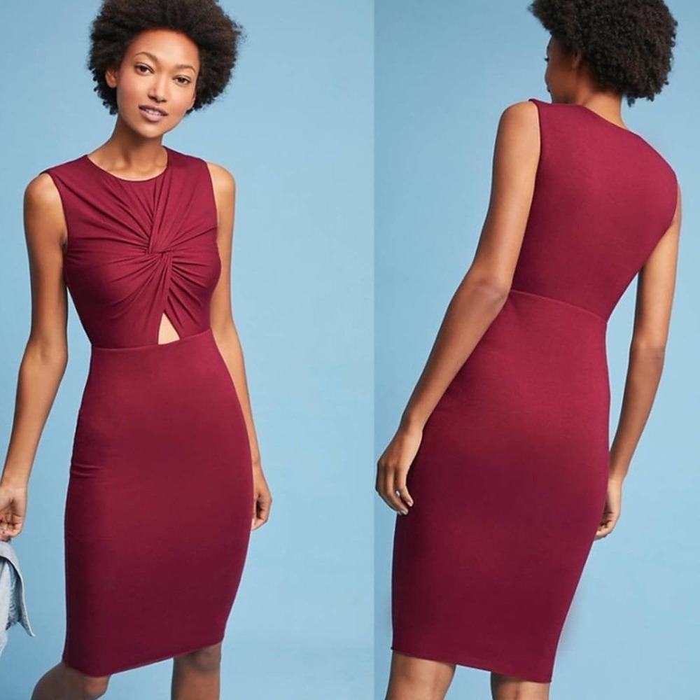 Bailey 44 Knot Front Midi Dress Maroon Red XS